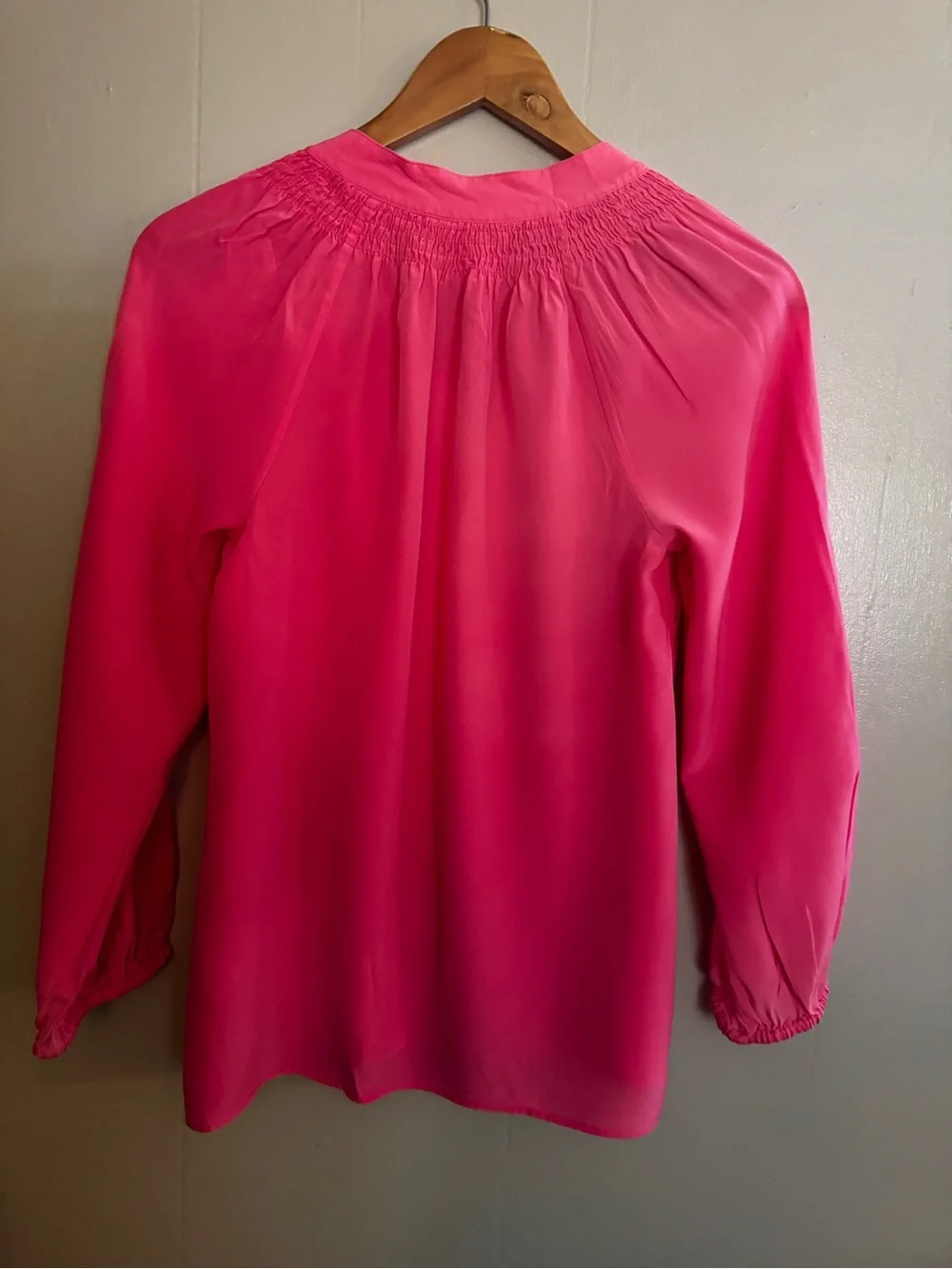 Lilly Pulitzer Hot Pink Smocked-Neck Button Front Blouse